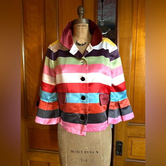 Striped Multicolor Women's satin Jacket Stylewe w real pockets size XL boxy fit - Picture 5 of 8